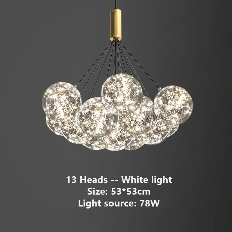 Suspension lumineuse moderne boules verre transparentes intérieur doré élégante plafonnier LED chambre restaurant
