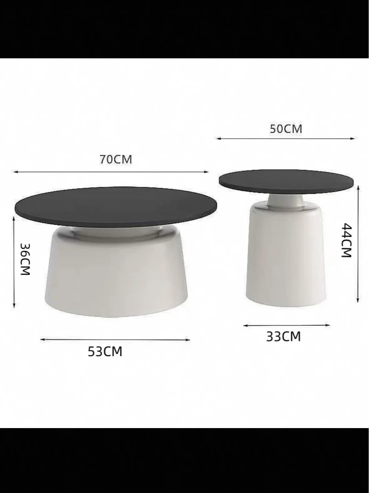 table basse moderne bois rondes finition pierre blanc noir salon chambre