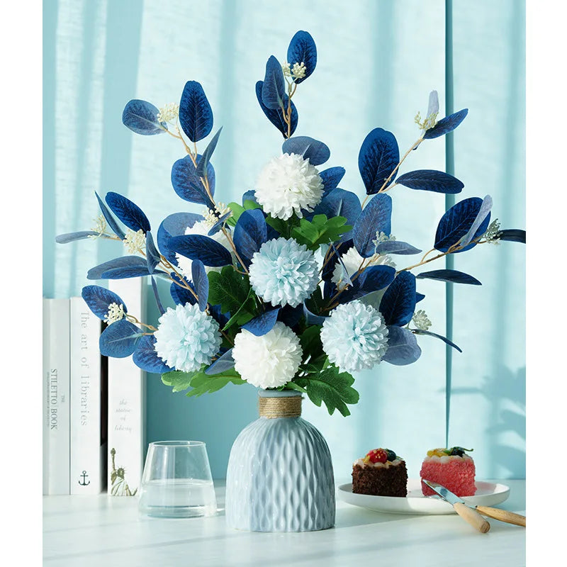 bouquet fleurs artificielles hortensia moderne décoration intérieure mariage bleu blanc vert