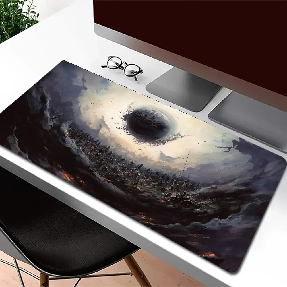 tapis souris noir illustration artistique nuages oiseaux paysage contemporain souris clavier ordinateur