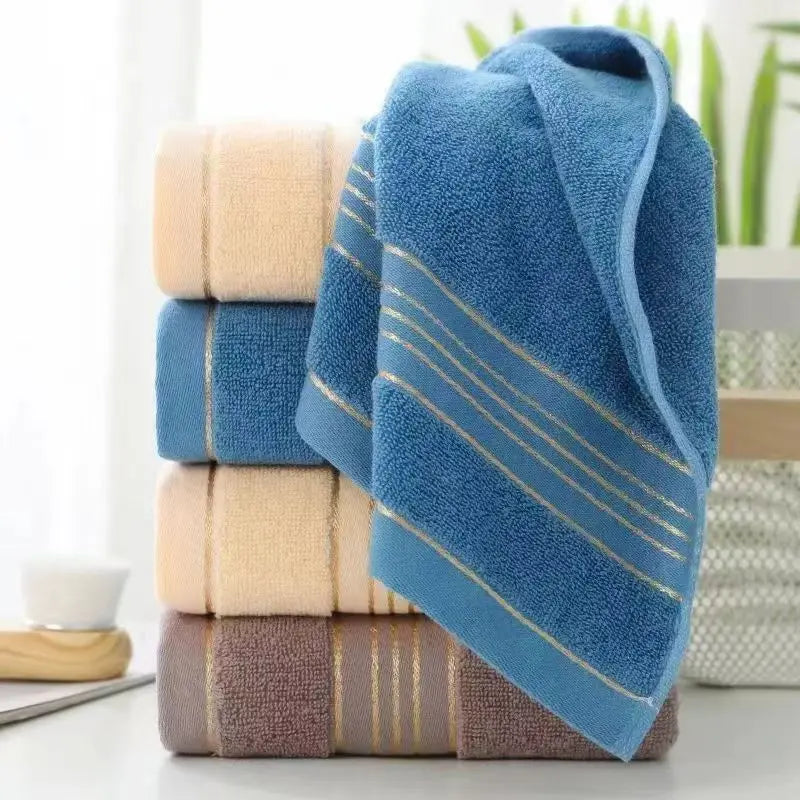 serviettes coton polyester rayures dorées bleu beige marron absorption rapide toilette classique adultes