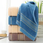 serviettes coton polyester rayures dorées bleu beige marron absorption rapide toilette classique adultes