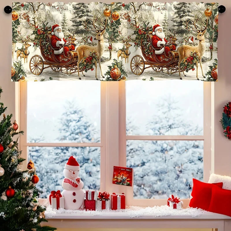 rideau fenêtre noël blanc rouge vert décoration santa rennes neige opacité traditionnel