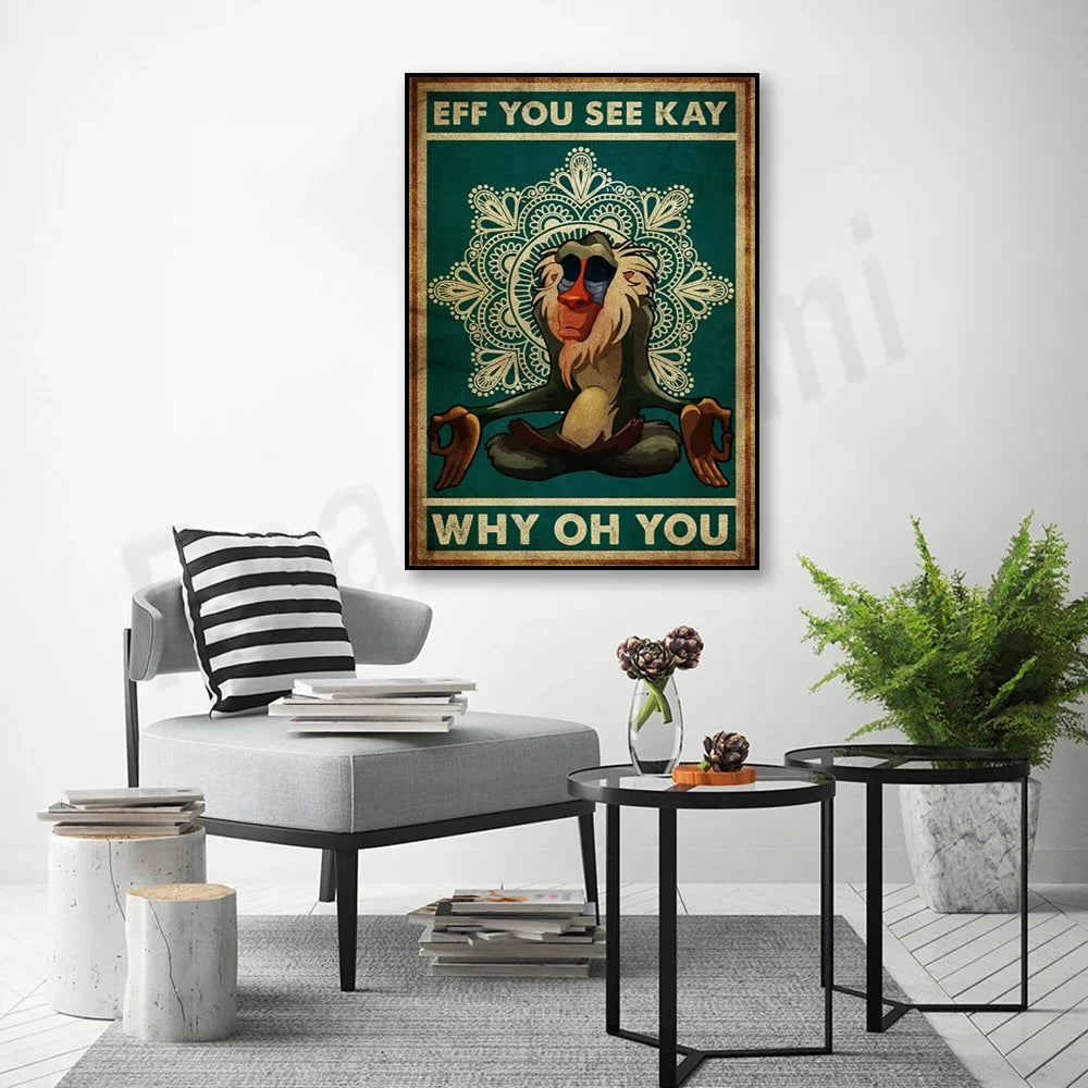 toile d'art mandala sourire vintage vert beige noir blanc cadre miroir sans cadre toile