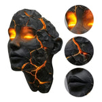 masque sculptural noir orange texture craquelée effet lave art contemporain sans fixation visible