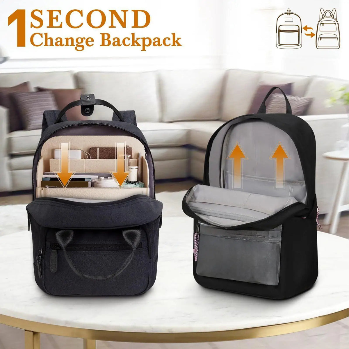 sac dos noir gris polyester moderne bandes ajustables poches multiples rangement cosmétiques téléphone