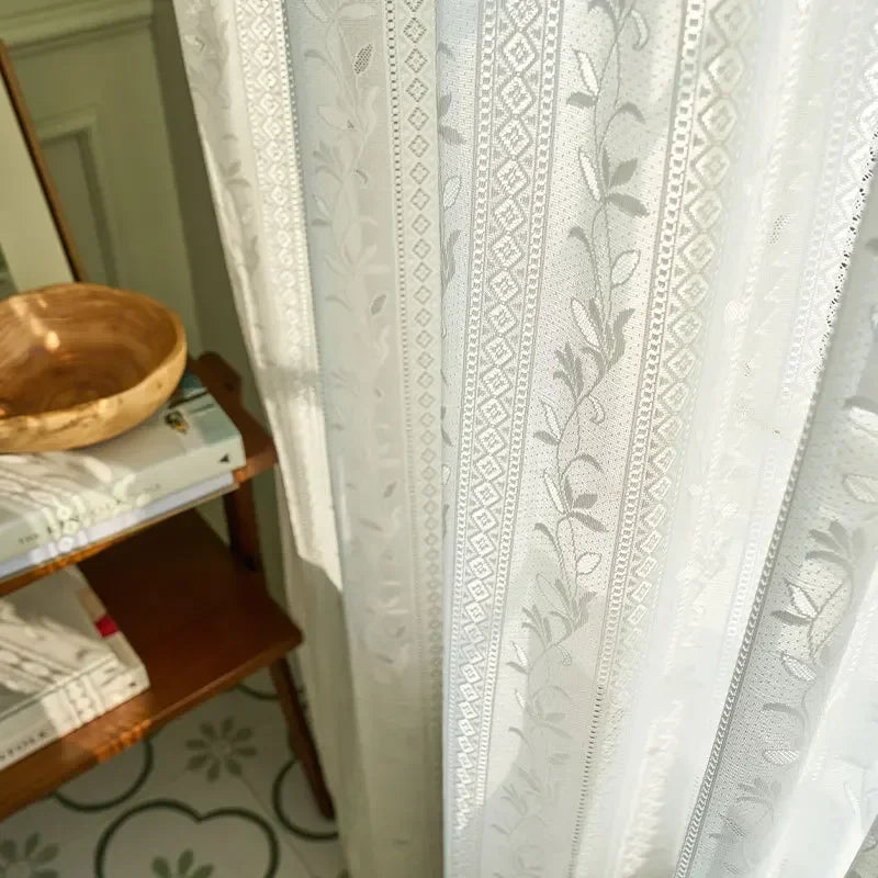 rideau blanc floral translucide classique polyester fenêtre intérieur personnalisable hospitalière