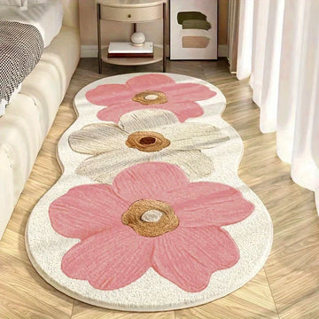 tapis fleurs stylisées moderne imperméable résistant couleur bleue blanche chambre maison voyage porte intérieur