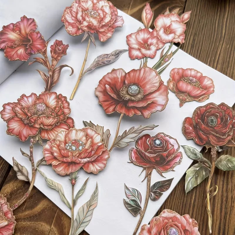 autocollants fleurs artificielles vintage papier épais bleu rose blanc vert détaillées romantiques élégantes