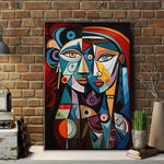 tableau abstrait géométrique moderne toile impression cubiste contrasté bleu rouge noir blanc orange vert