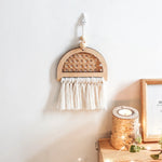 décoration murale bohème tressée motif ajouré bois opaque suspension corde