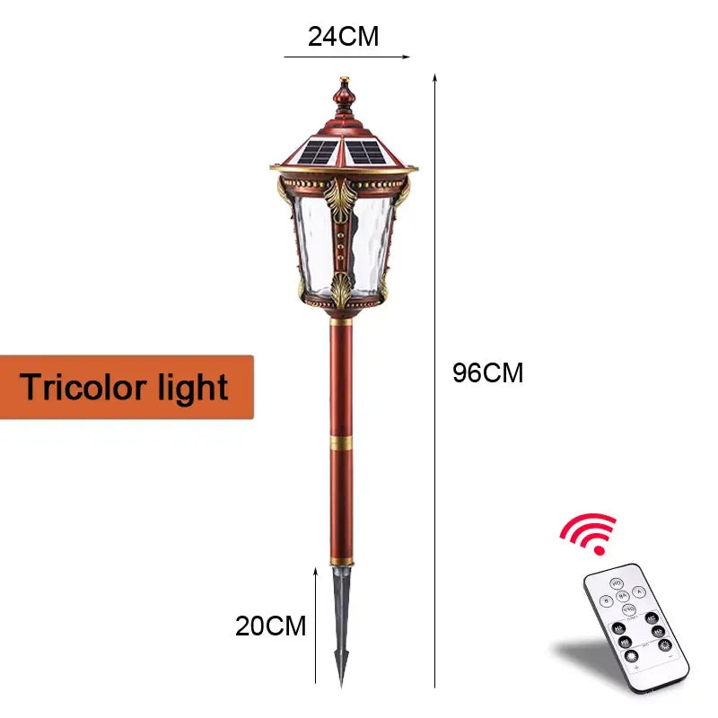 lampe solaire rouge dorée transparente motifs classique extérieur autonomie led ip65 aluminium