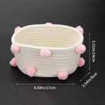 panier tressé coton pompons rose bohème organisation jouets cosmétiques beige clair