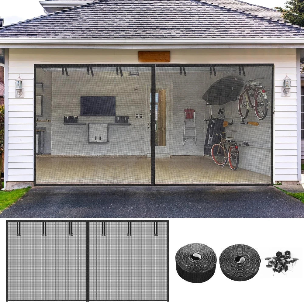 rideau porte garage noir clips magnétiques anti moustiques sécurité moderne sans perçage