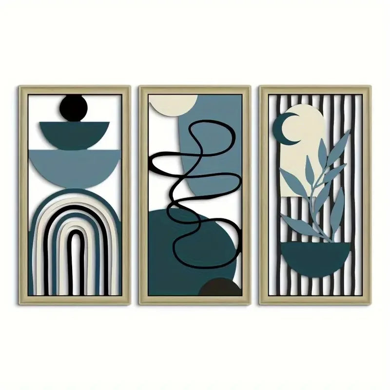 décoration murale moderne abstraite bois géométrique cercles arcs motifs végétaux montagnes minimalistes tableaux