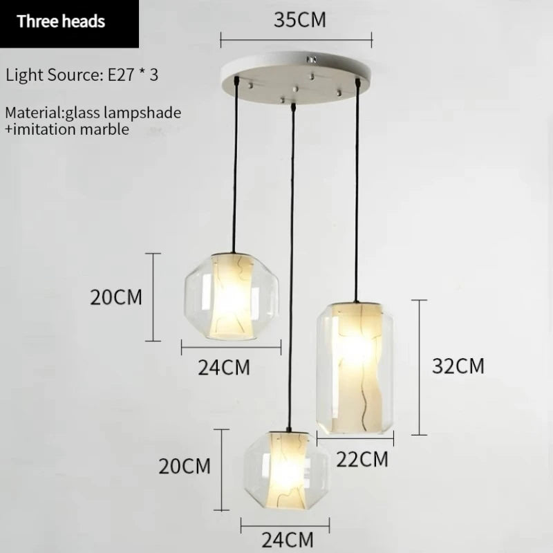 lampe suspendue moderne blanc gris texture dolomite câble ajustable led verre transparent chambre salon