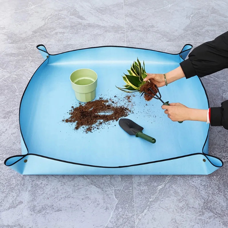 tapis jardinage bleu rose vert motif géométrique pliant pot fleur terre moderne
