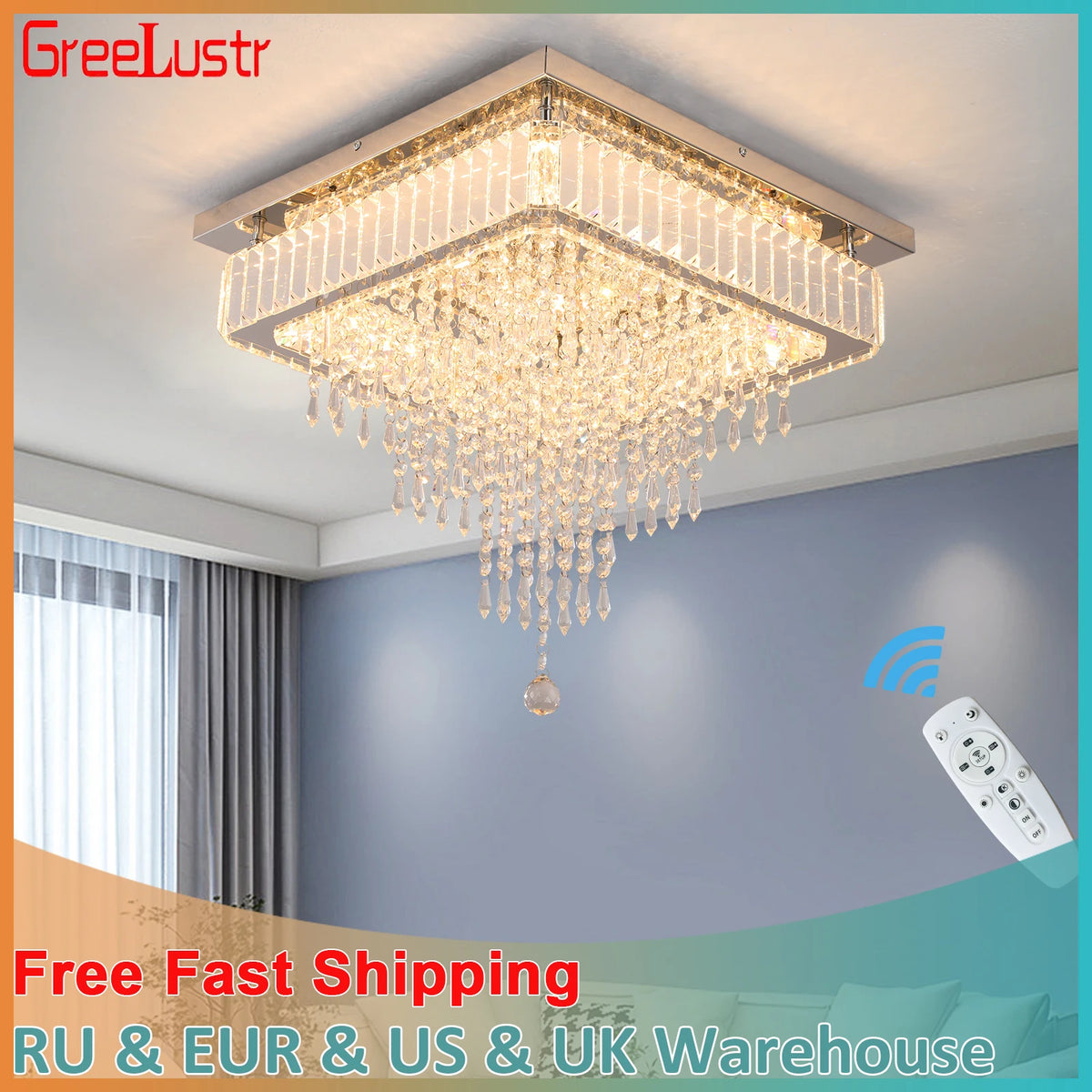 lustre suspendu cristal moderne led blanc transparent télécommande salon salle manger
