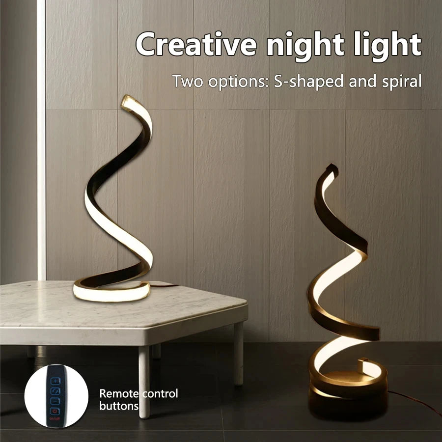 lampe table moderne spirale noir blanc ajustable télécommande led chambre salon