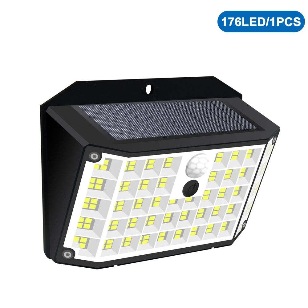 lampe murale solaire 468 led noir ip65 moderne détecteur mouvement autonomie 8mètres