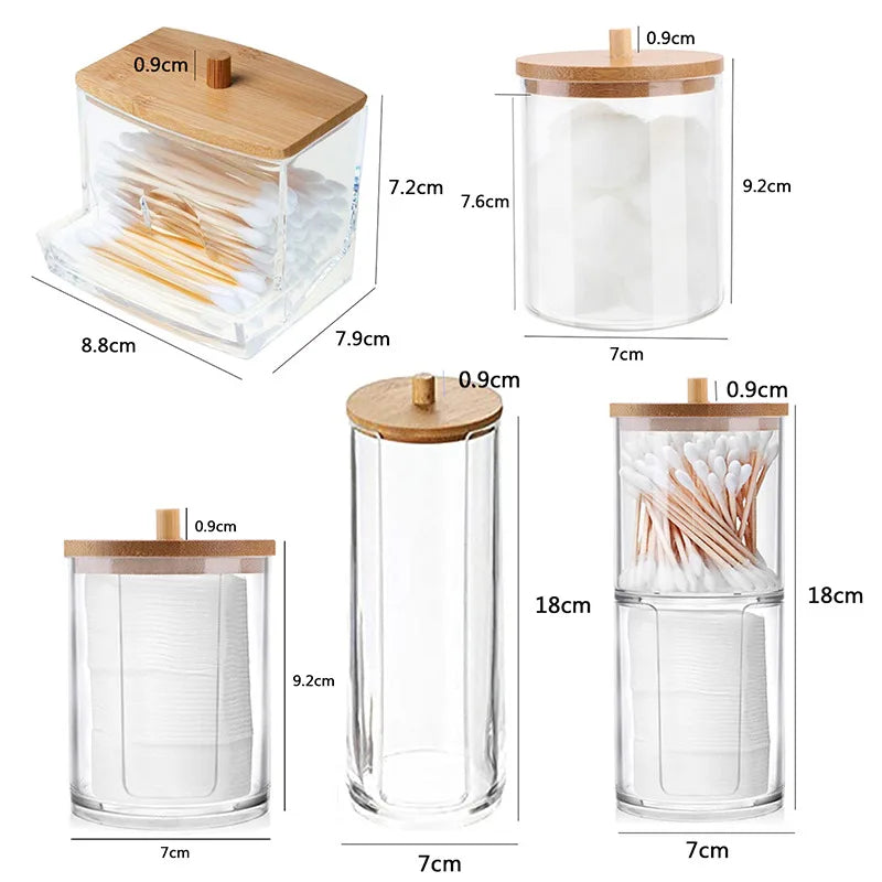 boîtes rangement transparentes couvercle bois boîte coton tige lingettes cosmétiques multifonctionnelle rechargeable moderne minimaliste