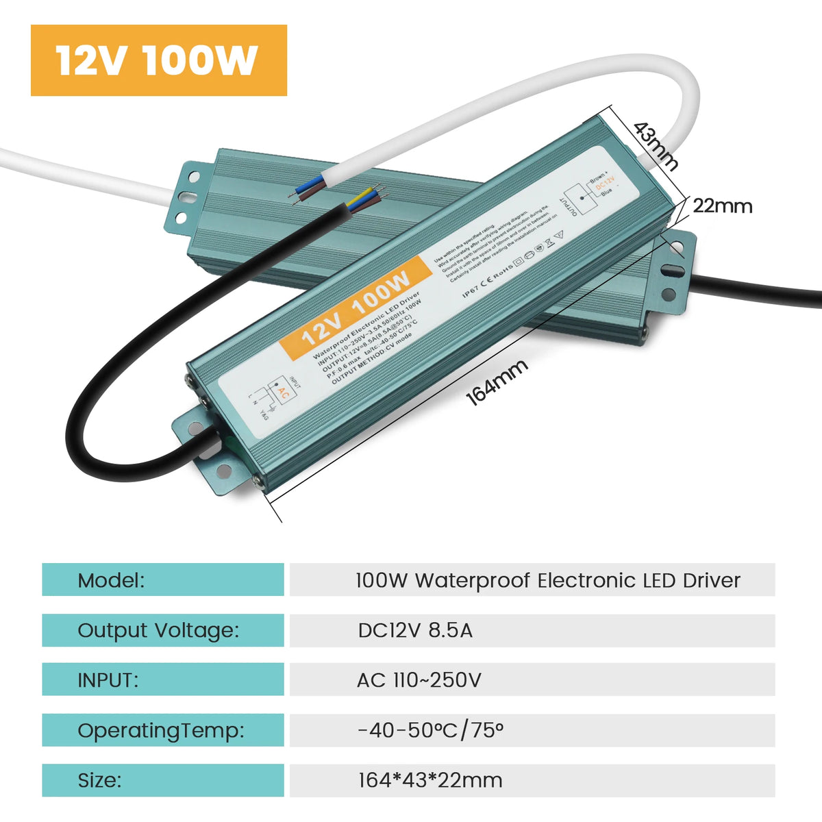 alimentation led étanche transformateur extérieur aluminium gris pilote dc 12v 24v éclairage