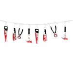 décoration halloween fanion sang rouge noir scies couteaux mains pieds clips festive
