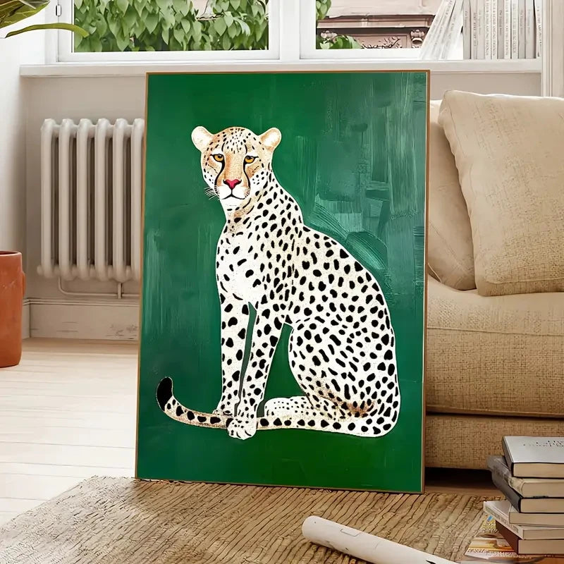 tableau moderne léopard vert animal abstrait toile sans cadre décoration chambre salon