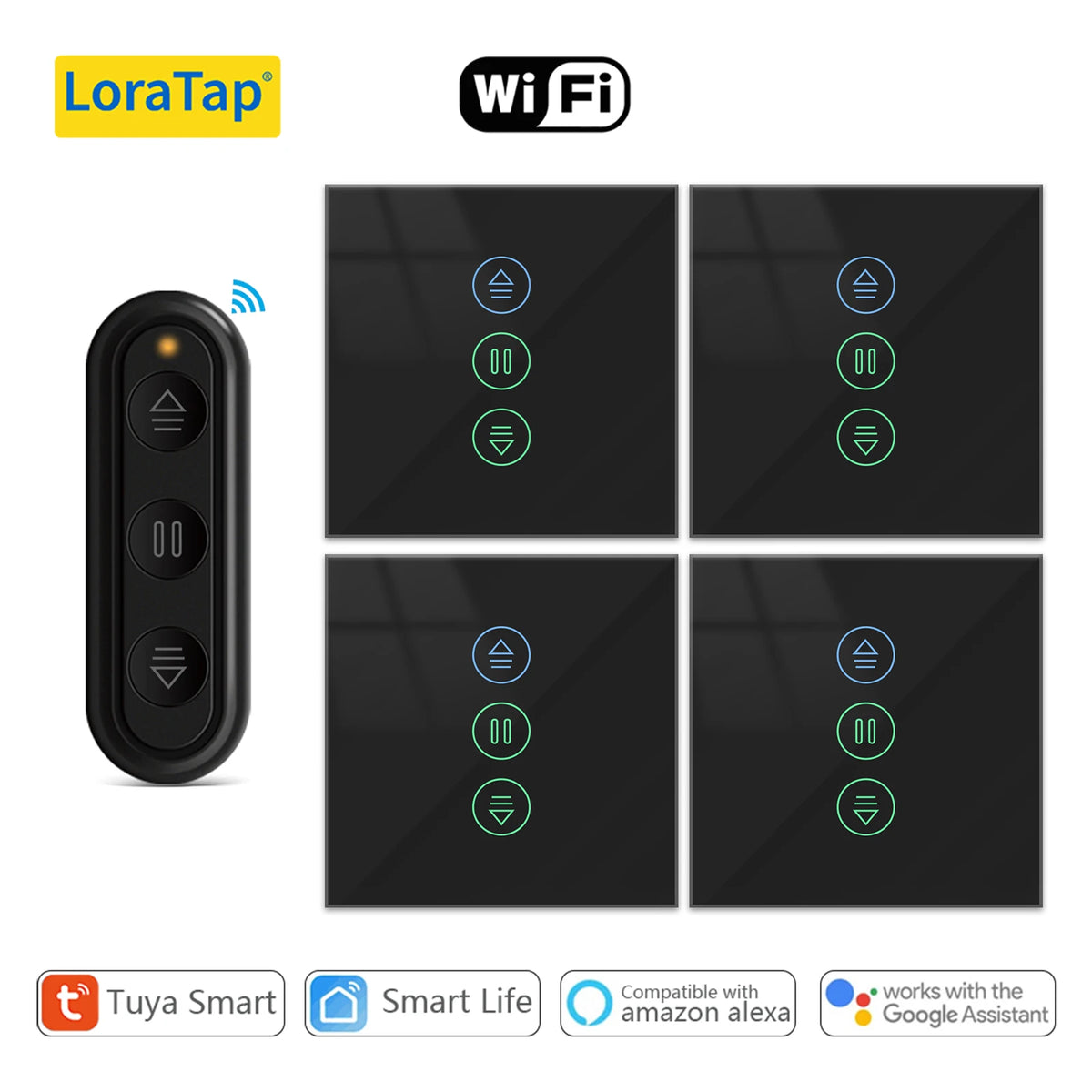 rideaux intelligents commande tactile noir google alexa voix contrôle app smartphone