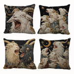 taies d'oreiller vintage motif chèvres noir blanc gris polyester peachskin 45x45cm décoration maison hospitalière