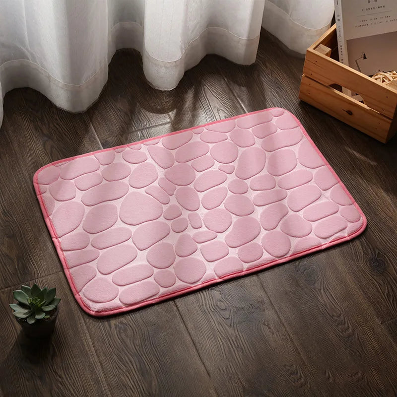 tapis bain gris bleu rose violet texture cailloux moderne antidérapant