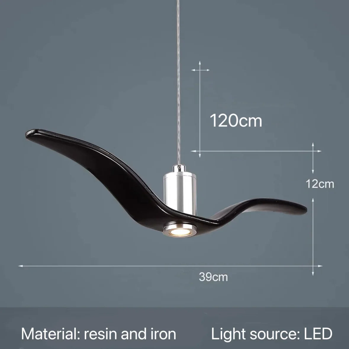 suspension lumineuse moderne oiseau stylisé blanc noir éclairage salon chambre led résine intérieur