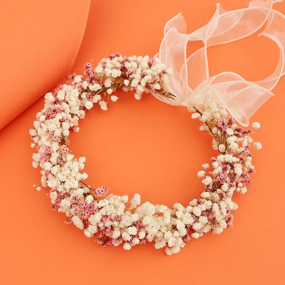couronne fleurs séchées rose blanche romantique décoration intérieure mariage anniversaire baby shower