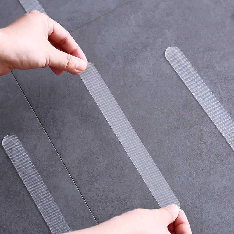 tapis bain antidérapant moderne adhésif blanc rayures horizontales pack 10pcs
