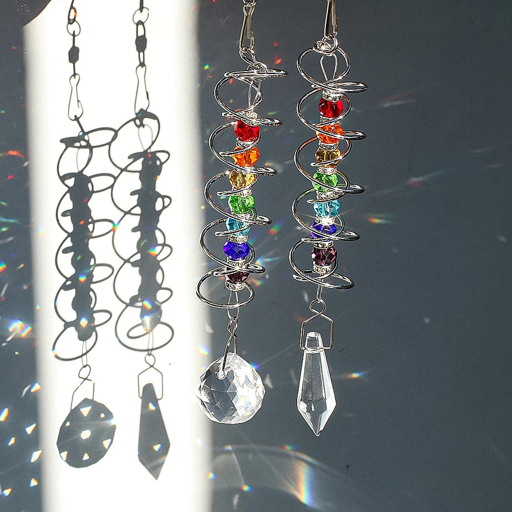 décoration extérieure spirale cristal chakras bohèmes soleil capturant spinner métal
