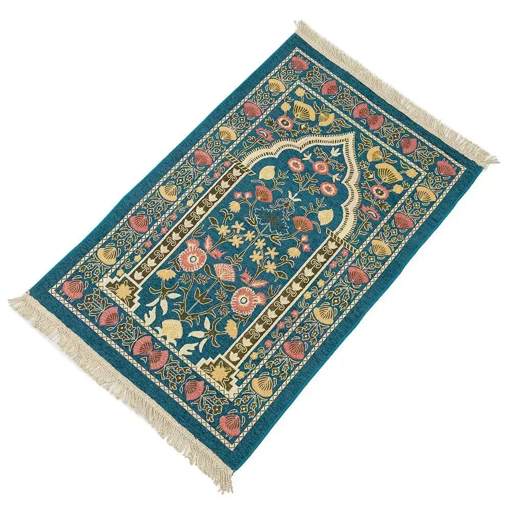 tapis prière traditionnel motifs floraux géométriques polyester antidérapant noir vert rouge bleu