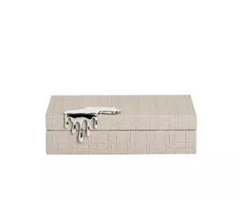 boîte bijoux cuir moderne carré poignées dorées beige noir grande taille