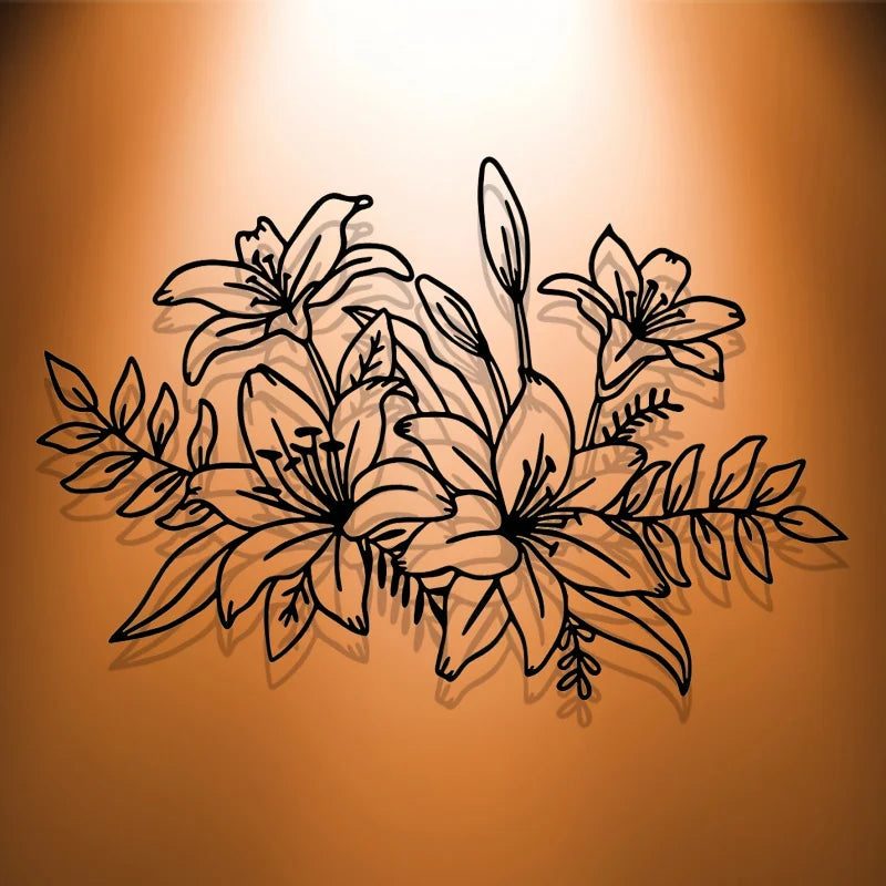 décoration murale noire dessin floral stylisé fleurs feuilles opaques intérieurextérieur 20x30cm