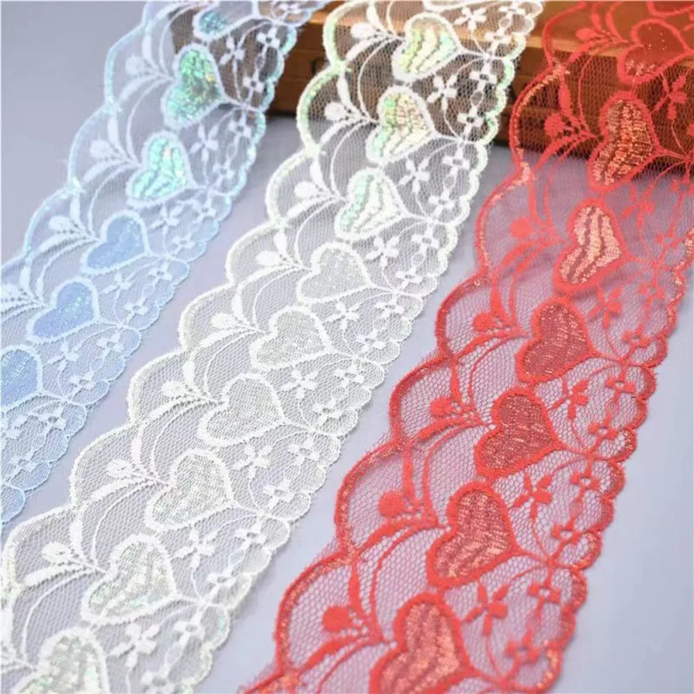 ruban dentelle arc ciel coeurs floraux 9mètres 7.8cm large bleu rouge blanc