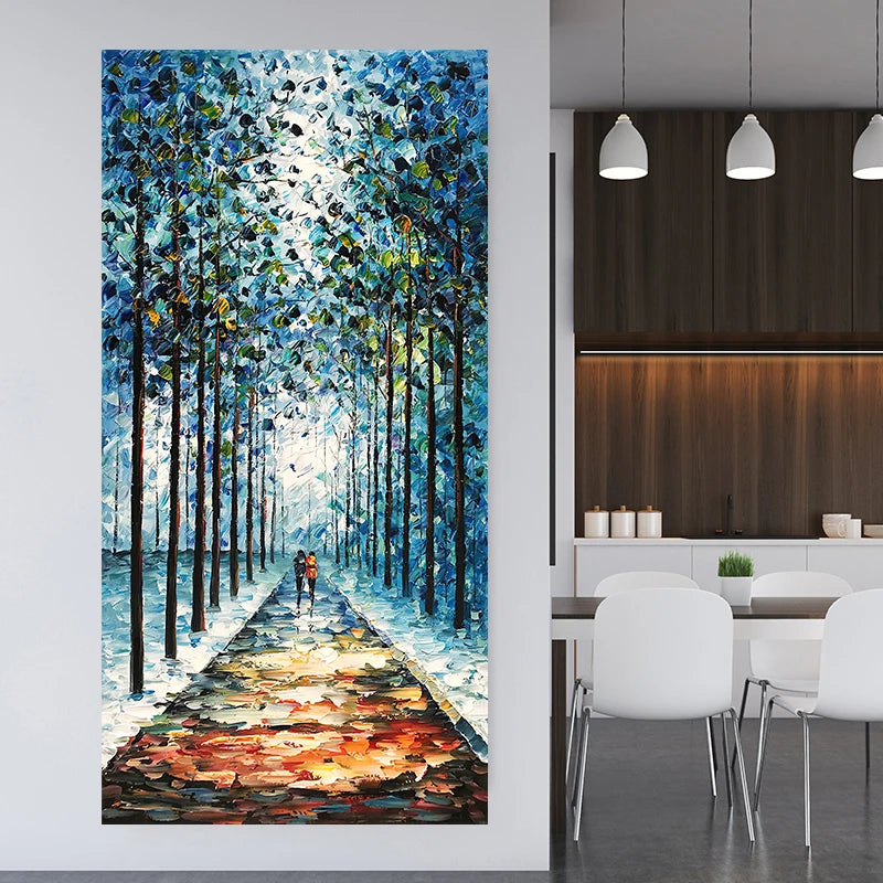 Affiche verticale bleue forêt enneigée art mural