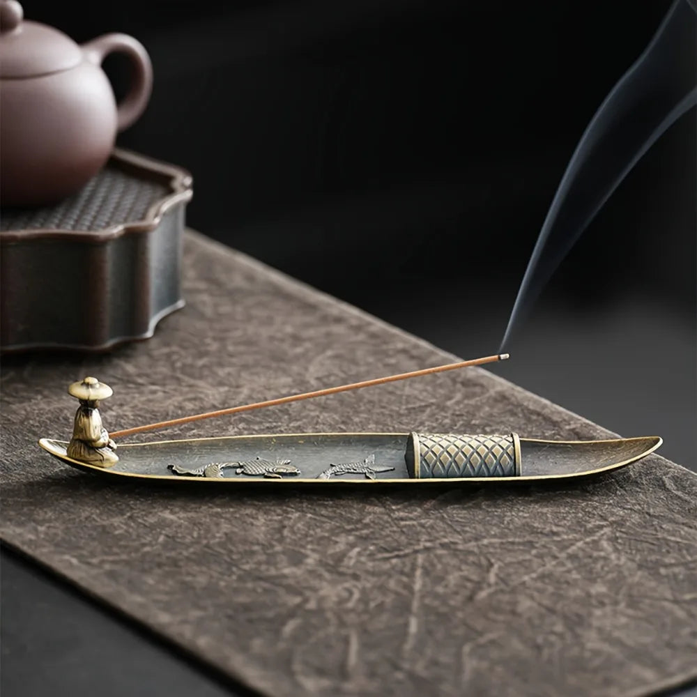 support encens bronze doré poissons géométrique artisanal aromathérapie décoration maison