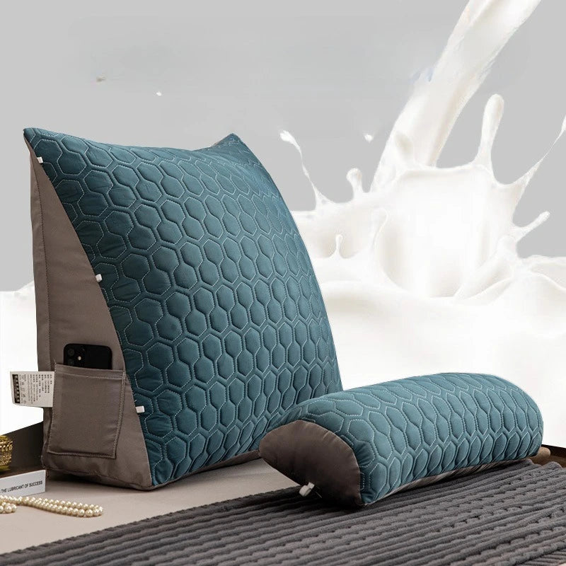 oreiller inclinable moderne hexagones bleu gris support lombaire breathable coton brodé amovible lavable adultère