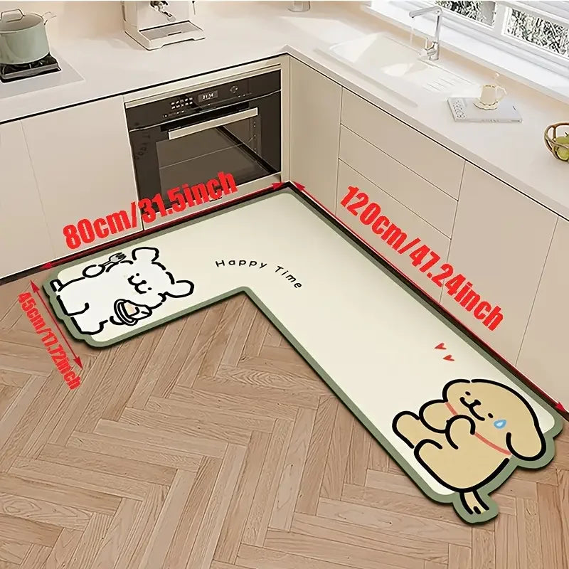 tapis cuisine dessin animé personnages chiens happy time enjoy life polyester antidérapant moderneintérieur