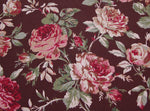 tissu coton biodegradable floral marron rose vert motifs roses champetre vintage romantique 160cm