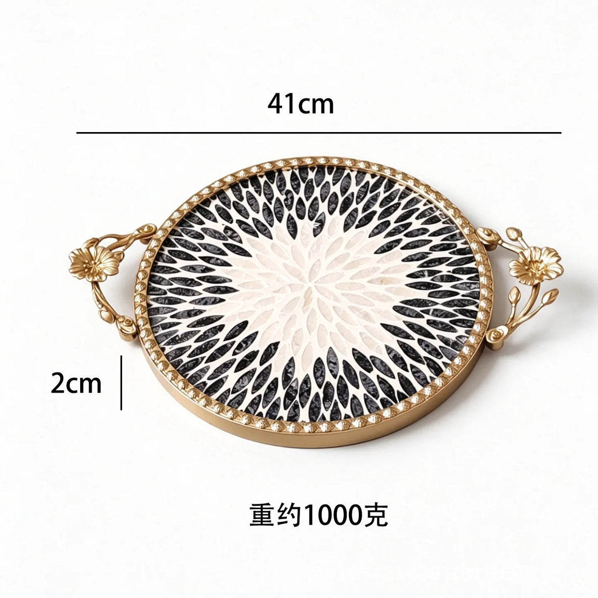 plateau rangement blanc noir mosaïque élégant poignées fleurs carreaux verres tasses decoration minimaliste