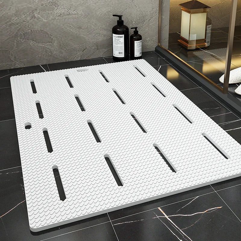 tapis bain antidérapant moderne hexagonal gris texturé douche imperméable hand washable