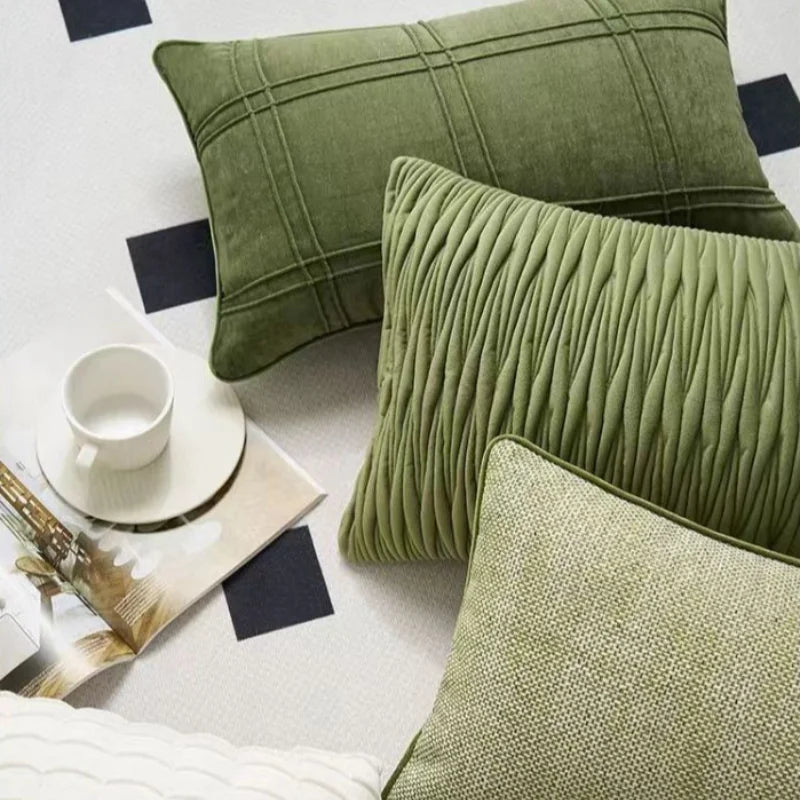 housse coussin vert olive moderne tissu polyester coton géométrique décoration intérieure écologique simple nordique