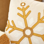coussin blanc motif flocon doré texture épaisse décoratif noël fixations