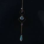 bijou pendentif cristal or bleu violet vert formes géométriques motifs oculaires translucides boho chic