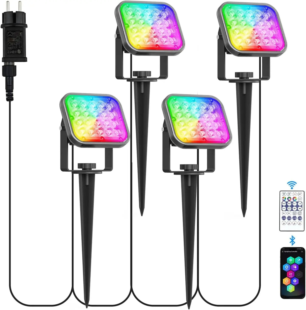 projecteur led couleur changeante ip65 rgb télécommande application multicolore noir moderneextérieur allumagedécorextérieur